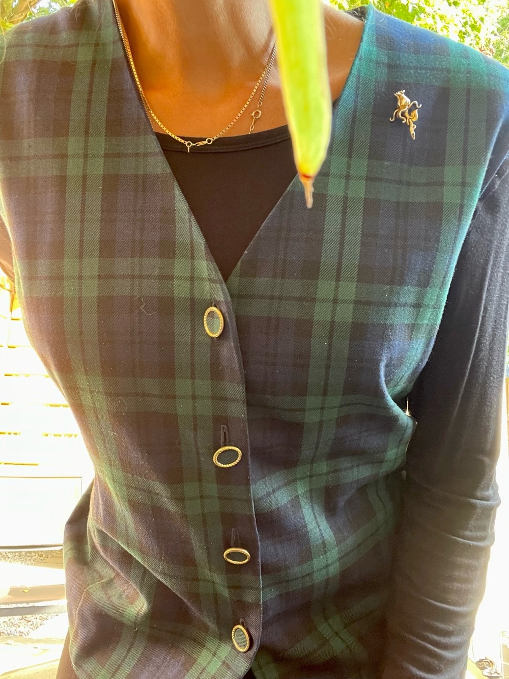 Vintage Womens D'Allaird's  Tartan Plaid Vest Waistcoat Canada Sz 16 Gold Rose